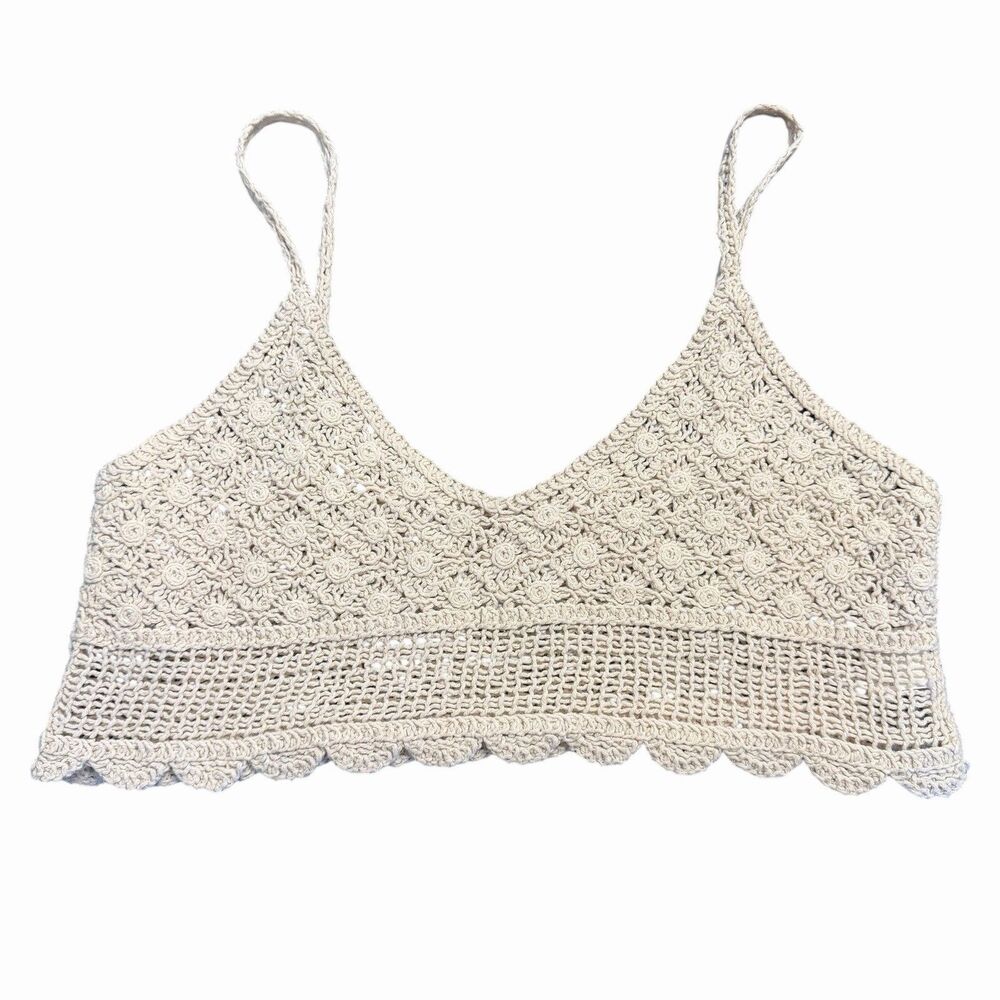 Boho Festival Womens Crochet Bralette Crop Top Size Small Cottage Fairy